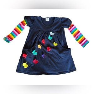2-3 years long sleeve girls tunic dress shirt w/striped sleeves + butterflies